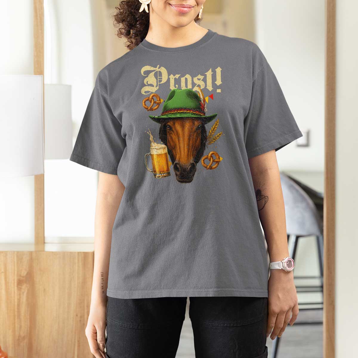 Oktoberfest Horse T Shirt For Women German Octoberfest Beer Prost Drinking - Wonder Print Shop