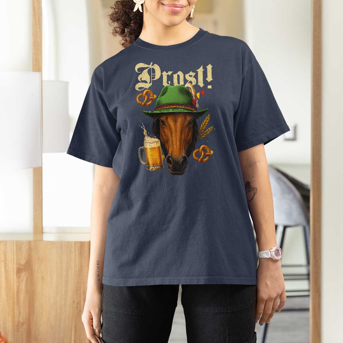 Oktoberfest Horse T Shirt For Women German Octoberfest Beer Prost Drinking - Wonder Print Shop