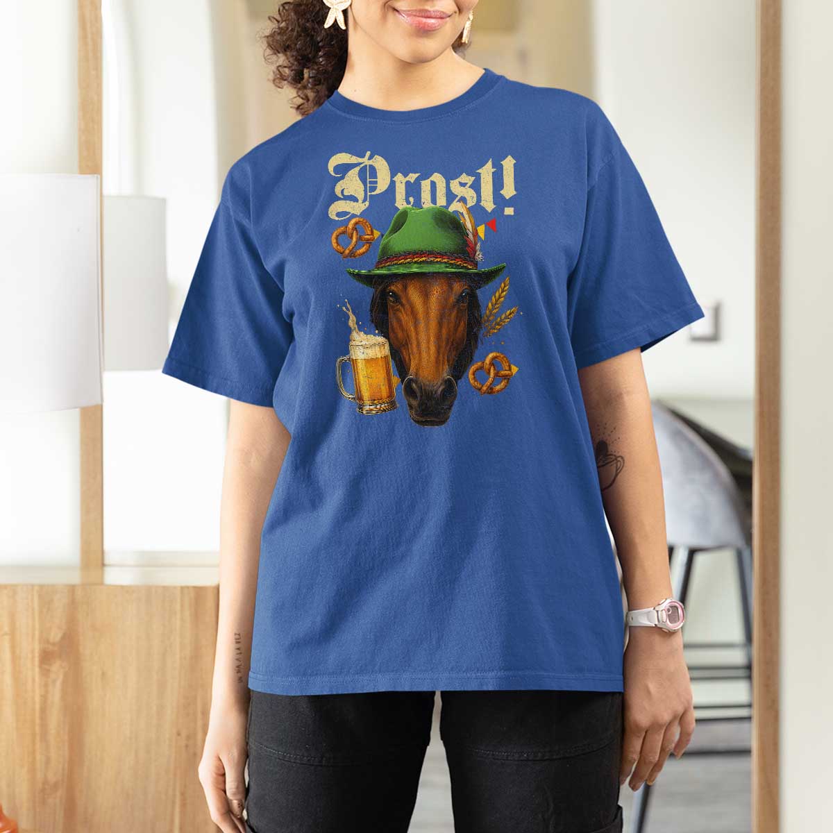 Oktoberfest Horse T Shirt For Women German Octoberfest Beer Prost Drinking - Wonder Print Shop