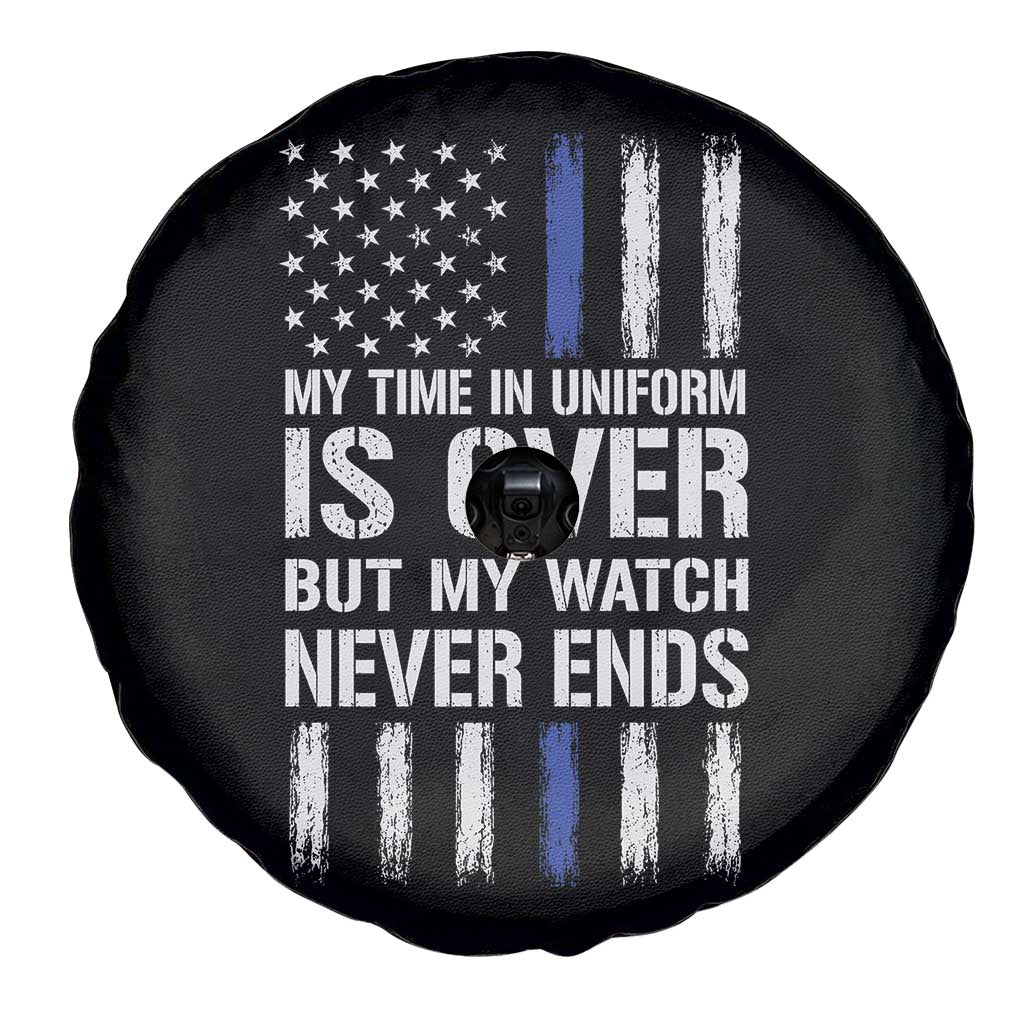 Police Retirement Spare Tire Cover My Time In Uniform Is Over USA Flag Retied Officer Gifts