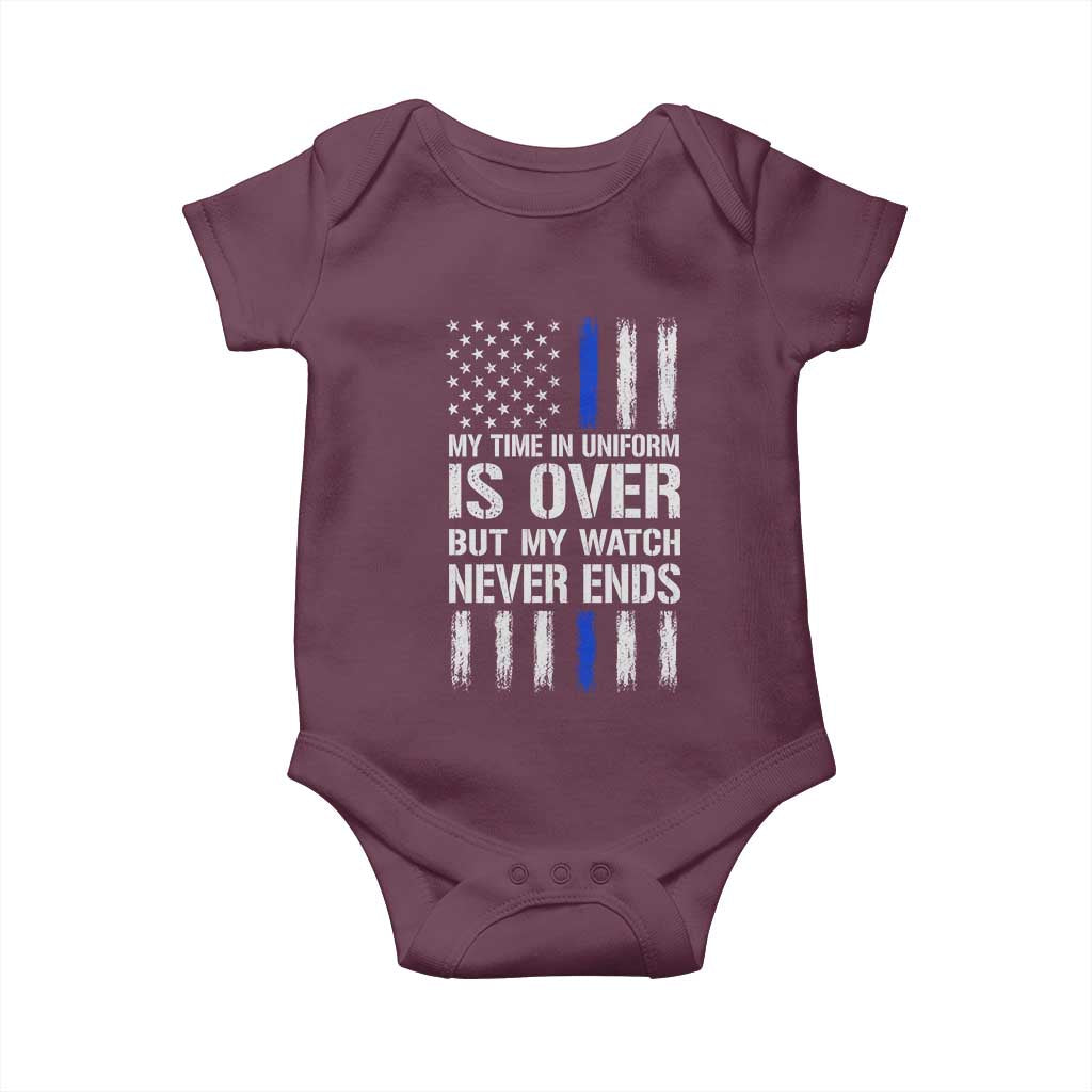 Police Retirement Baby Onesie My Time In Uniform Is Over USA Flag Retied Officer Gifts