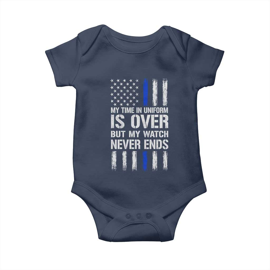 Police Retirement Baby Onesie My Time In Uniform Is Over USA Flag Retied Officer Gifts