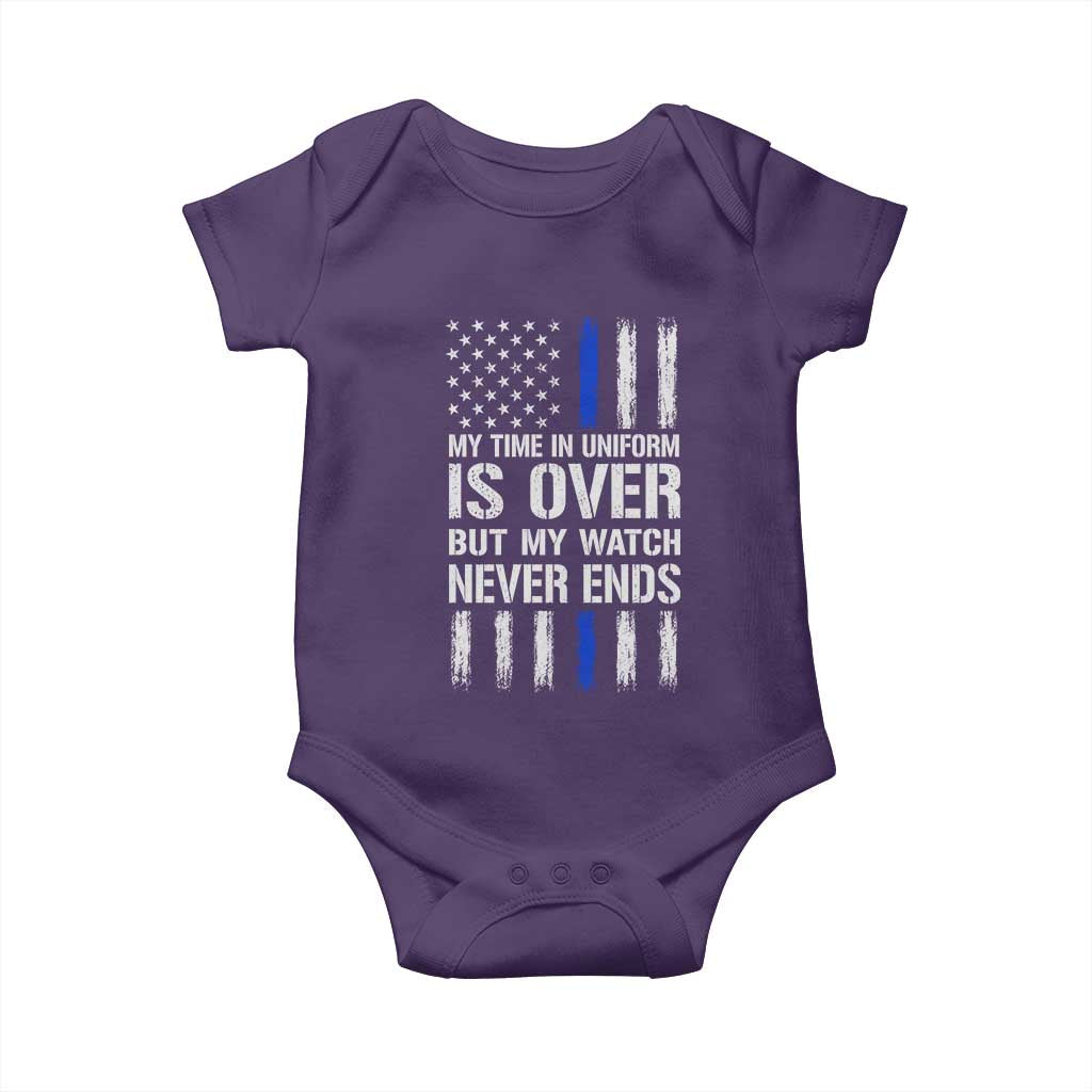 Police Retirement Baby Onesie My Time In Uniform Is Over USA Flag Retied Officer Gifts