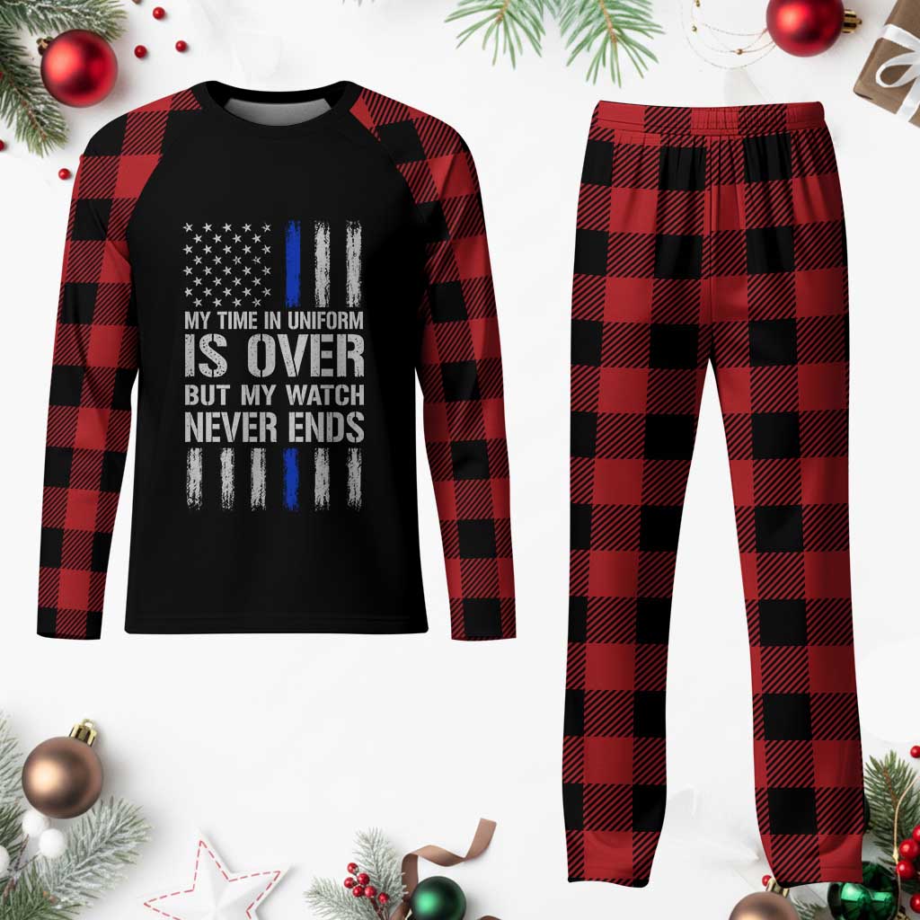 Police Retirement Plaid Pajama Set My Time In Uniform Is Over USA Flag Retied Officer Gifts