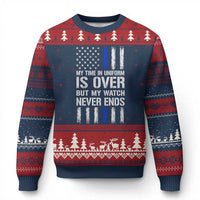 Police Retirement Ugly Christmas Sweater My Time In Uniform Is Over USA Flag Retied Officer Gifts