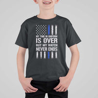 Police Retirement T Shirt For Kid My Time In Uniform Is Over USA Flag Retied Officer Gifts