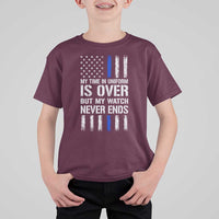 Police Retirement T Shirt For Kid My Time In Uniform Is Over USA Flag Retied Officer Gifts