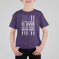Police Retirement T Shirt For Kid My Time In Uniform Is Over USA Flag Retied Officer Gifts