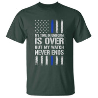 Police Retirement T Shirt My Time In Uniform Is Over USA Flag Retied Officer Gifts