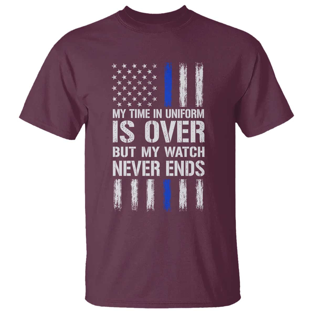Police Retirement T Shirt My Time In Uniform Is Over USA Flag Retied Officer Gifts