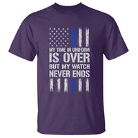 Police Retirement T Shirt My Time In Uniform Is Over USA Flag Retied Officer Gifts