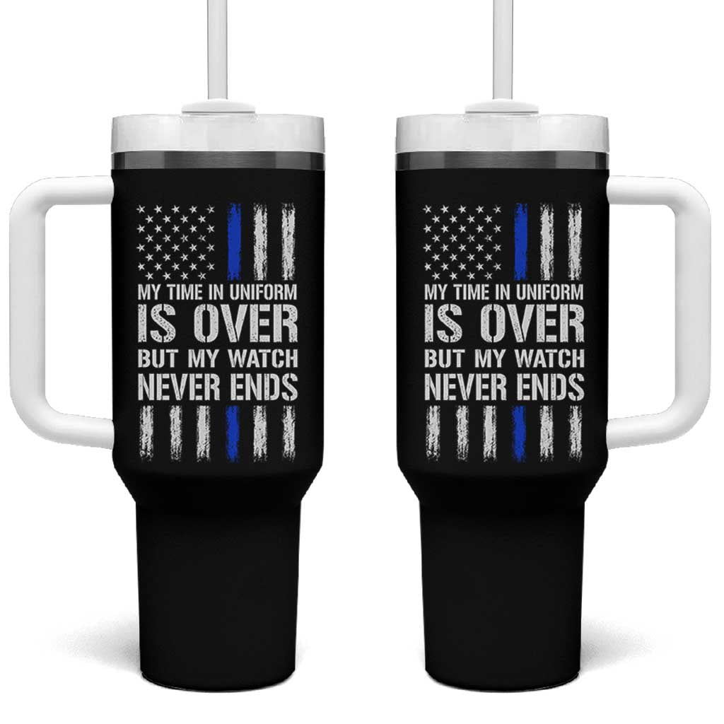 Police Retirement Tumbler With Handle My Time In Uniform Is Over USA Flag Retied Officer Gifts