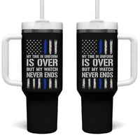 Police Retirement Tumbler With Handle My Time In Uniform Is Over USA Flag Retied Officer Gifts