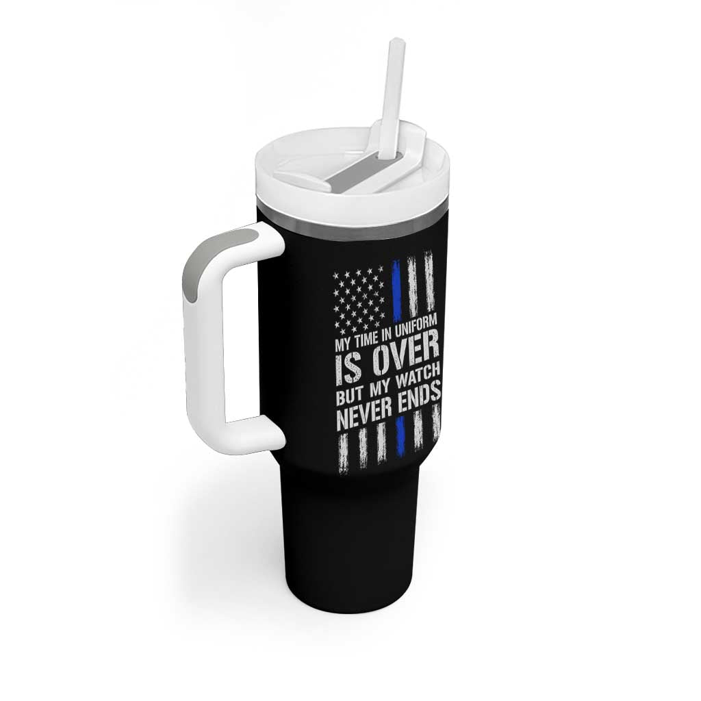 Police Retirement Tumbler With Handle My Time In Uniform Is Over USA Flag Retied Officer Gifts