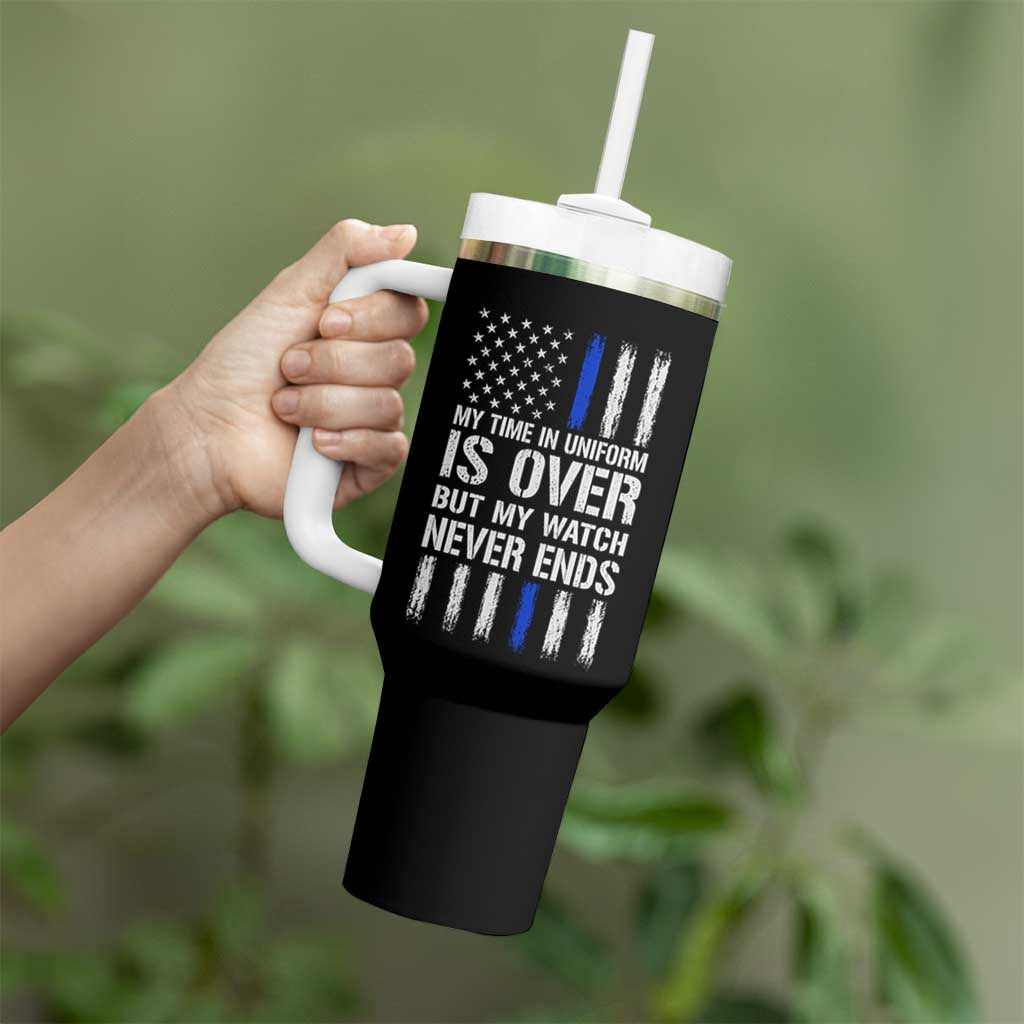Police Retirement Tumbler With Handle My Time In Uniform Is Over USA Flag Retied Officer Gifts