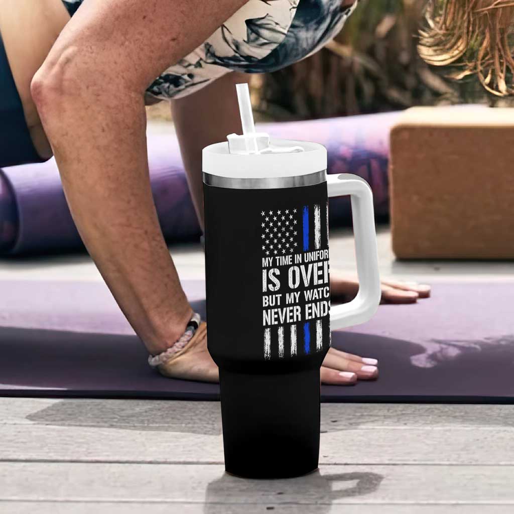 Police Retirement Tumbler With Handle My Time In Uniform Is Over USA Flag Retied Officer Gifts