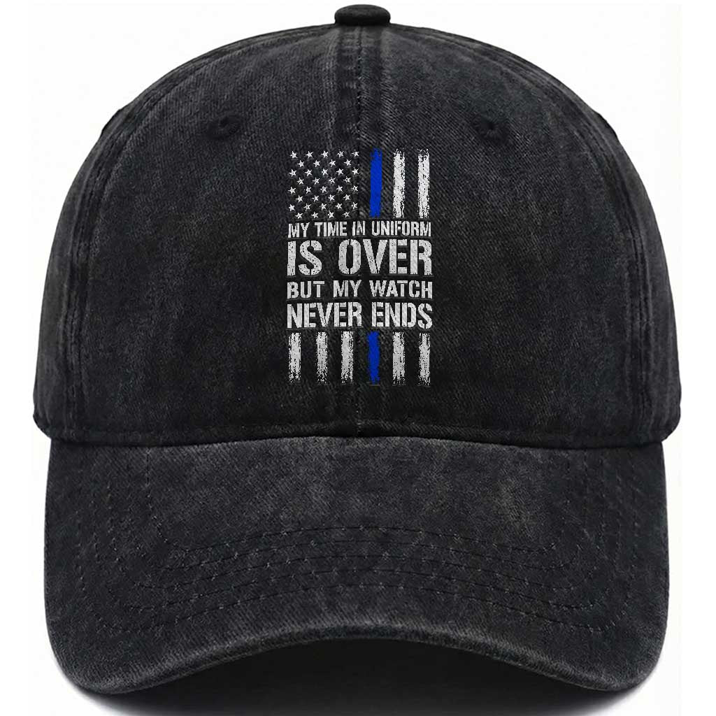 Police Retirement Washed Cotton Baseball Cap My Time In Uniform Is Over USA Flag Retied Officer Gifts