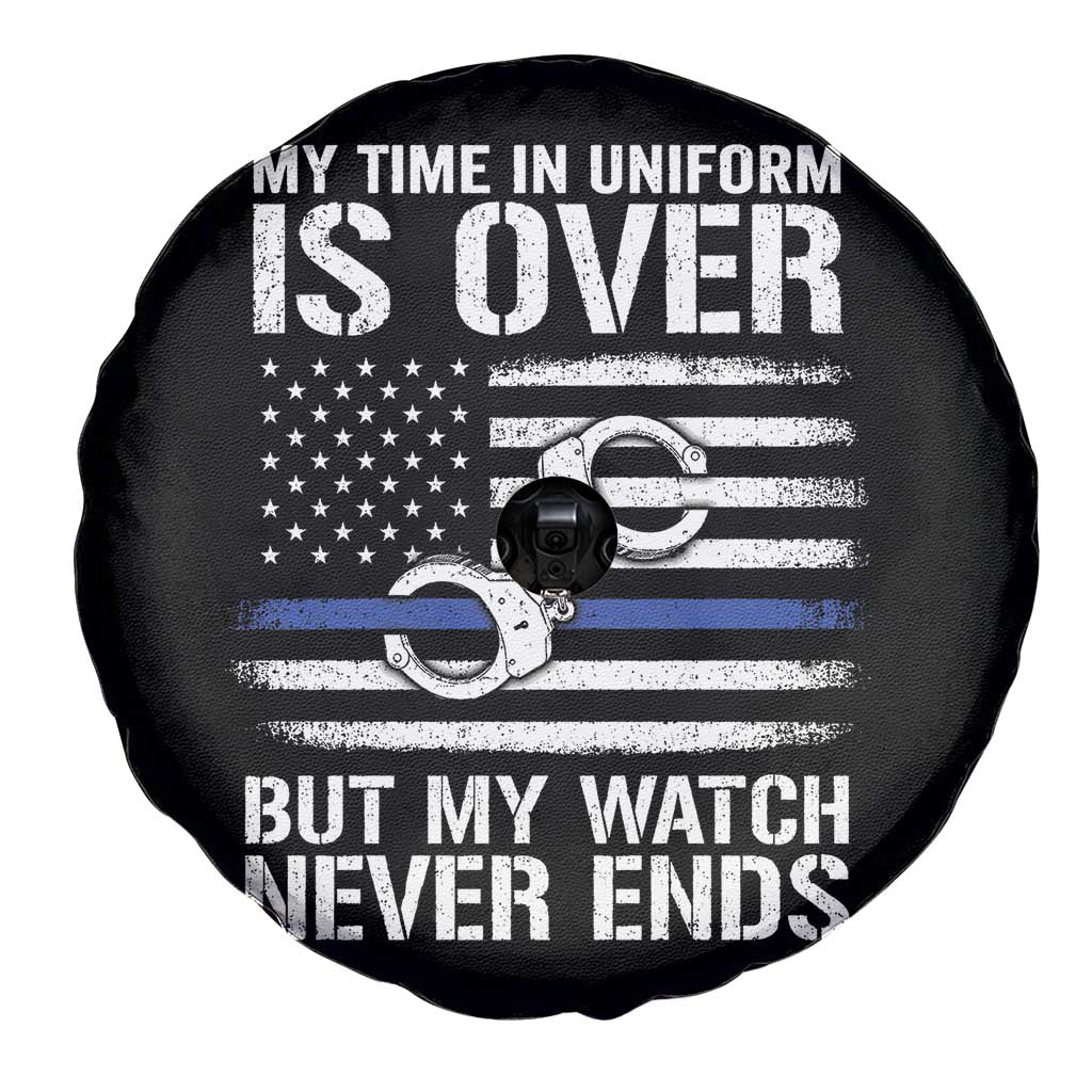 Police Retirement Spare Tire Cover Handcuffs US Flag Retired Police Graphic