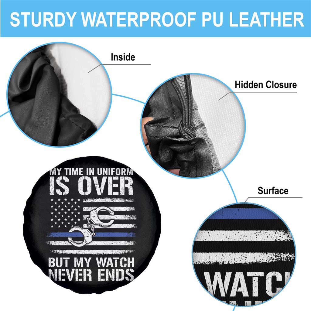 Police Retirement Spare Tire Cover Handcuffs US Flag Retired Police Graphic