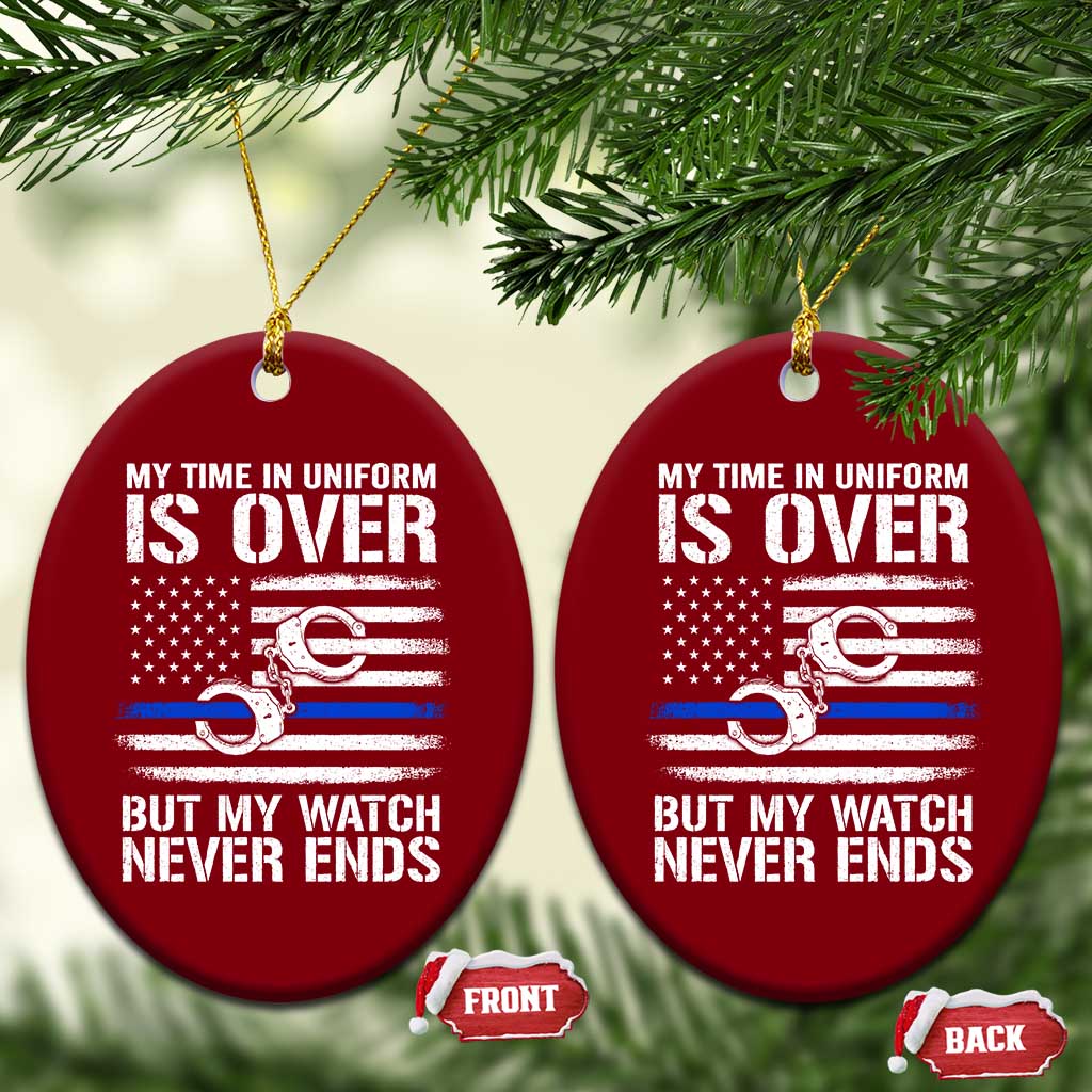 Police Retirement Ceramic Ornament Handcuffs US Flag Retired Police Graphic