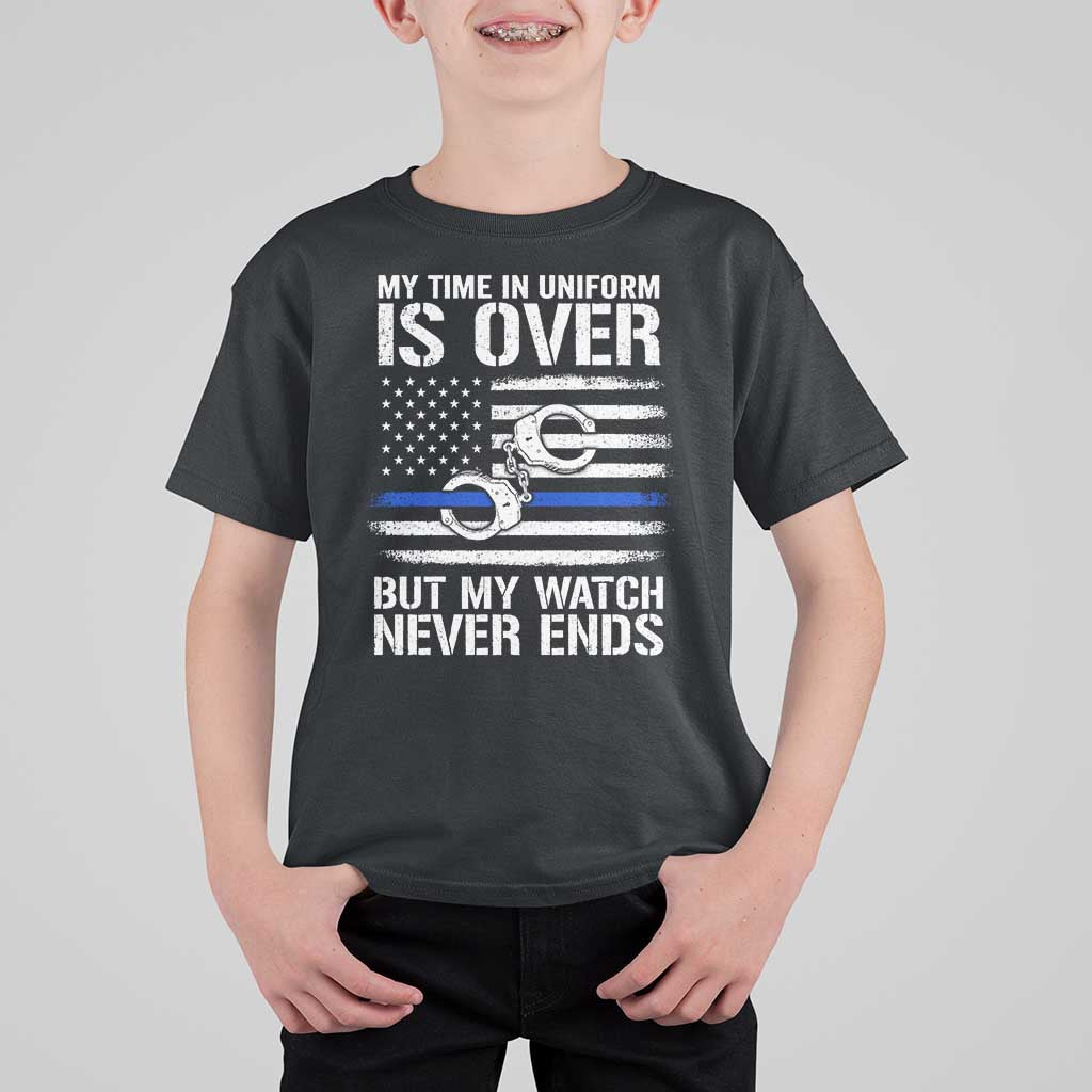 Police Retirement T Shirt For Kid Handcuffs US Flag Retired Police Graphic