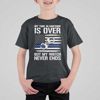 Police Retirement T Shirt For Kid Handcuffs US Flag Retired Police Graphic