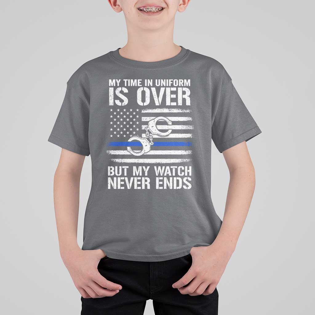 Police Retirement T Shirt For Kid Handcuffs US Flag Retired Police Graphic