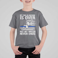 Police Retirement T Shirt For Kid Handcuffs US Flag Retired Police Graphic