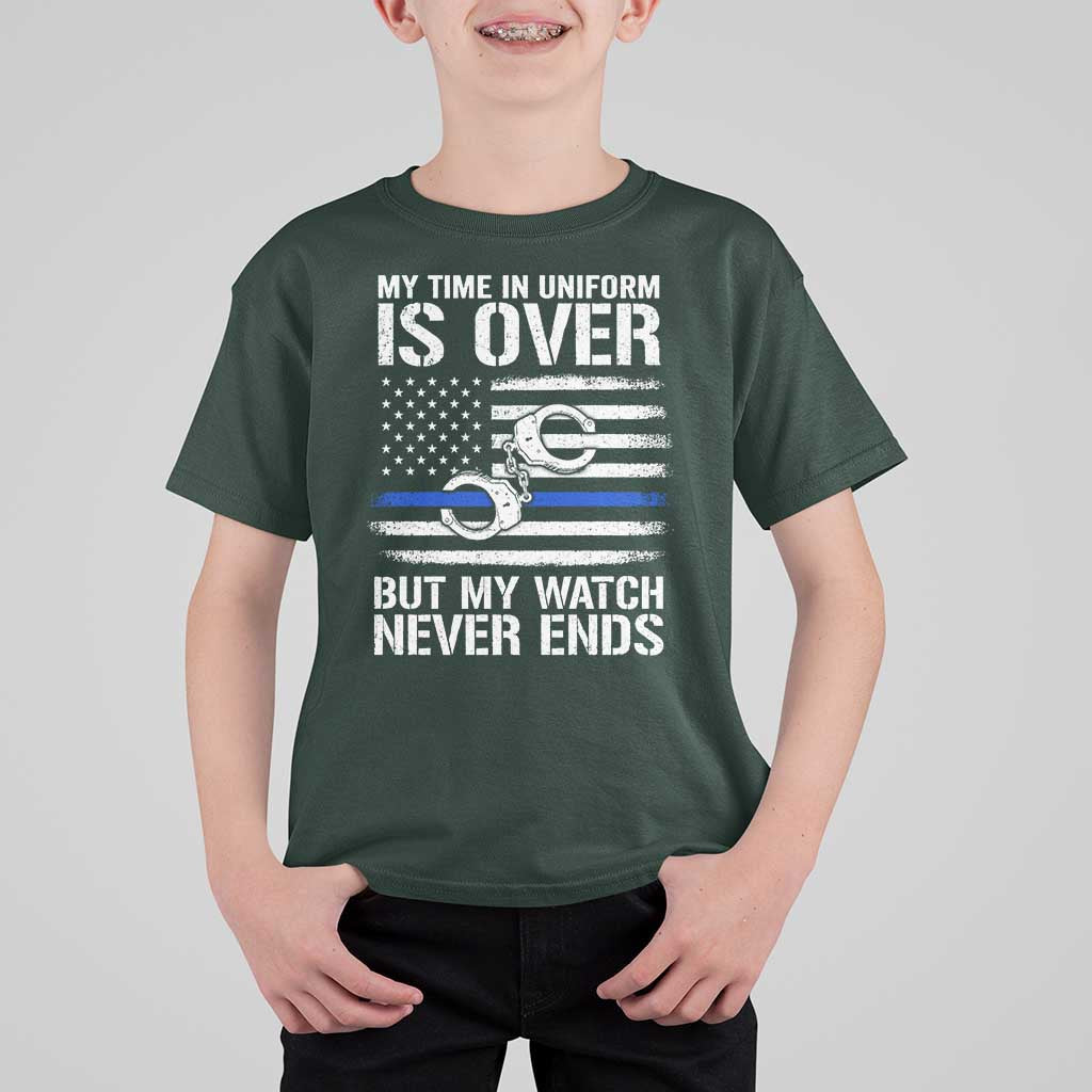 Police Retirement T Shirt For Kid Handcuffs US Flag Retired Police Graphic