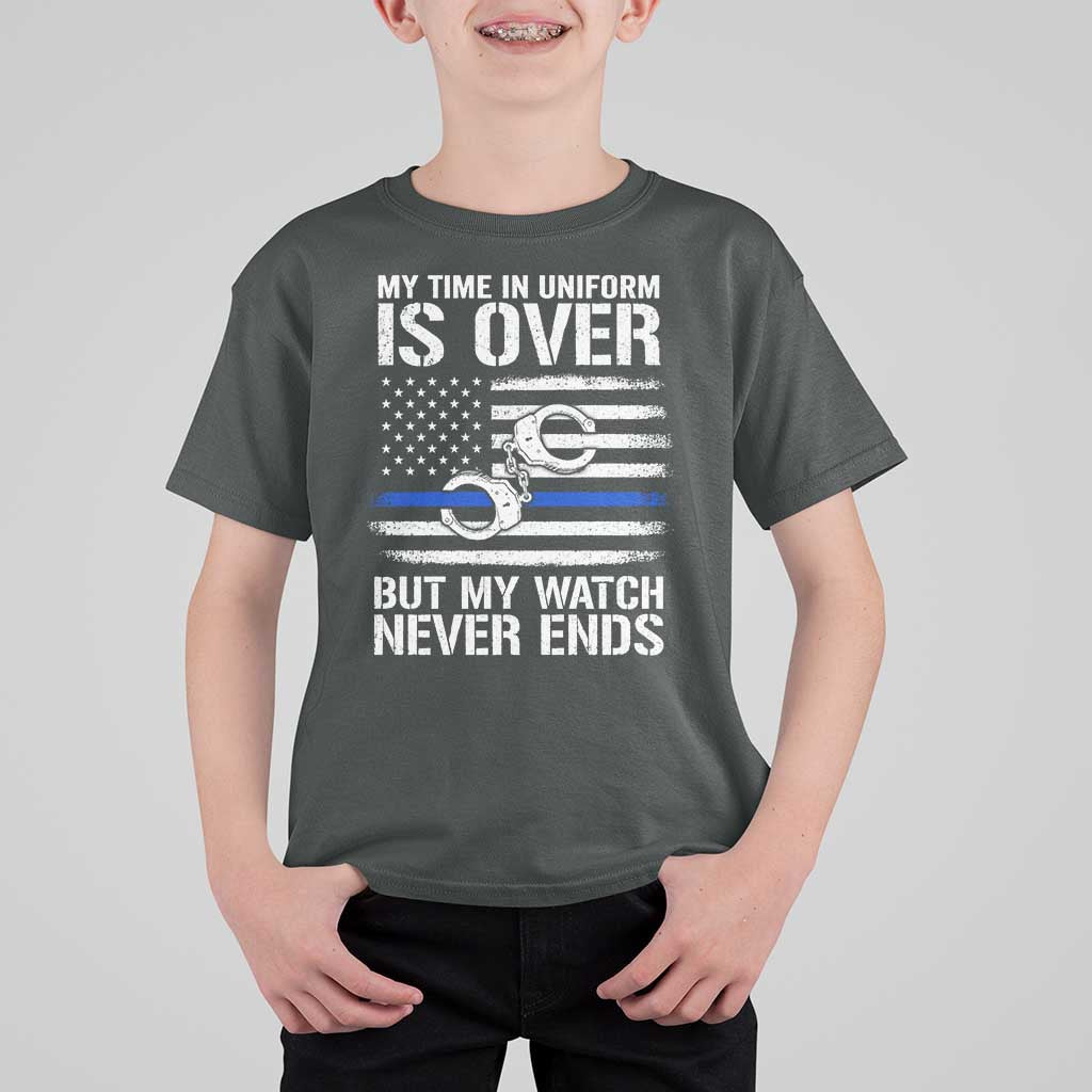 Police Retirement T Shirt For Kid Handcuffs US Flag Retired Police Graphic