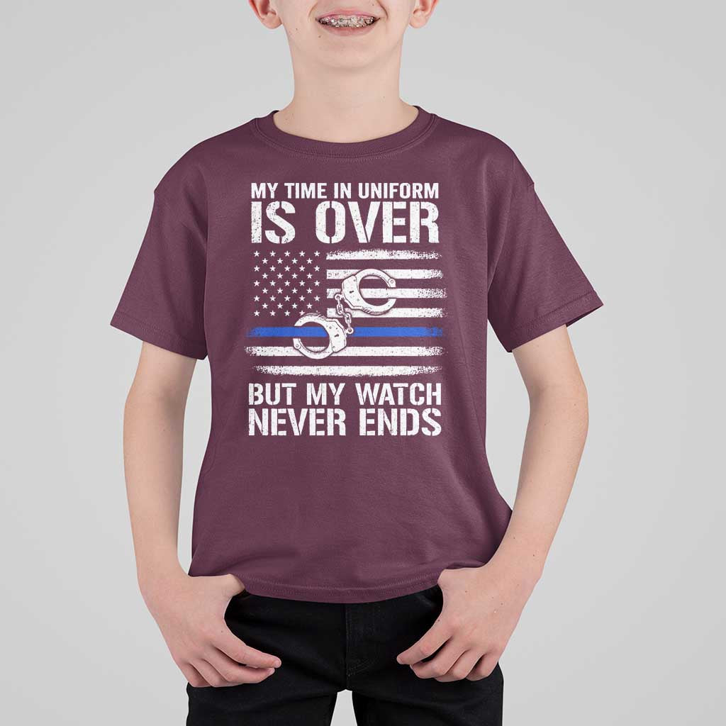 Police Retirement T Shirt For Kid Handcuffs US Flag Retired Police Graphic