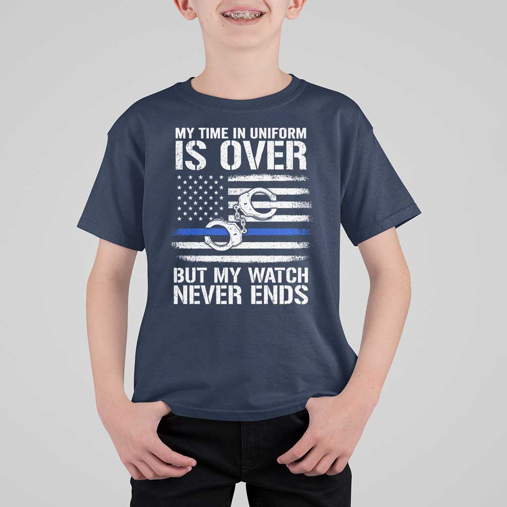 Police Retirement T Shirt For Kid Handcuffs US Flag Retired Police Graphic