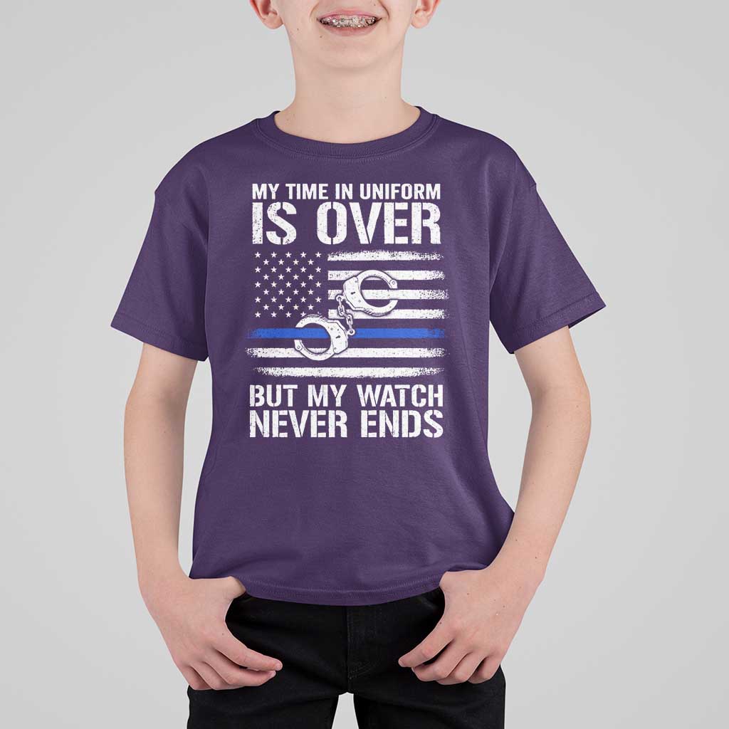 Police Retirement T Shirt For Kid Handcuffs US Flag Retired Police Graphic
