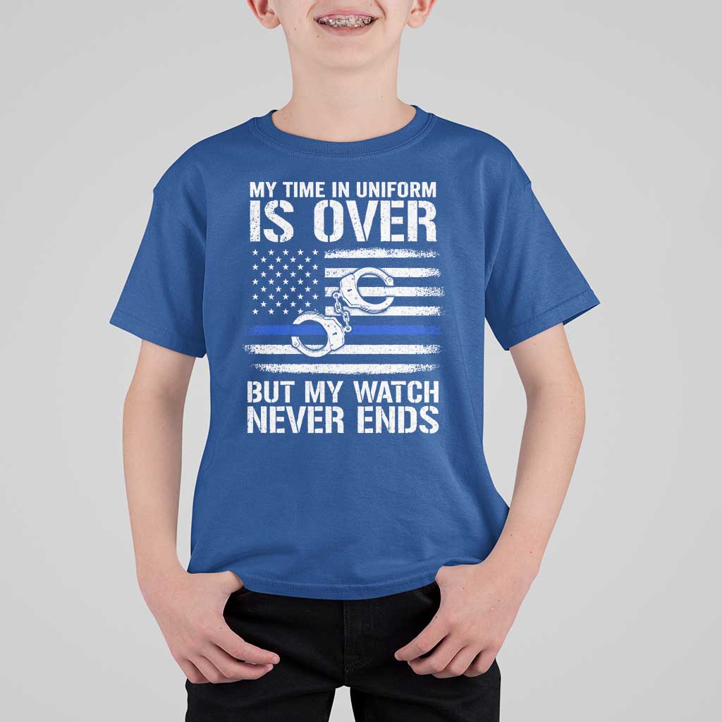 Police Retirement T Shirt For Kid Handcuffs US Flag Retired Police Graphic