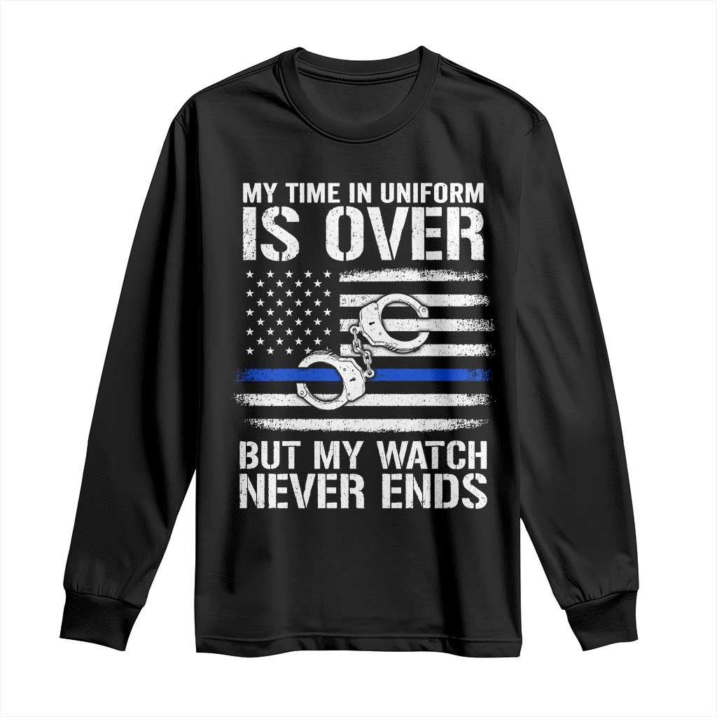 Police Retirement Long Sleeve Shirt Handcuffs US Flag Retired Police Graphic