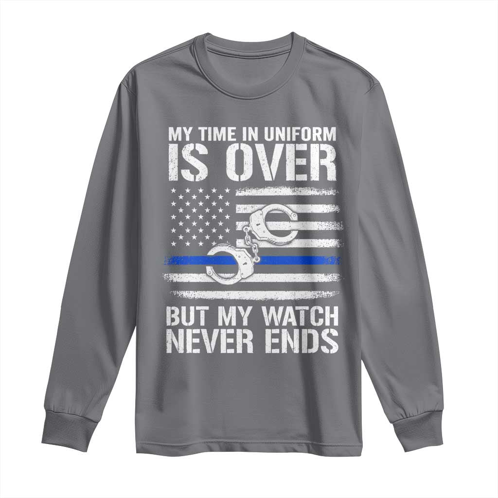 Police Retirement Long Sleeve Shirt Handcuffs US Flag Retired Police Graphic