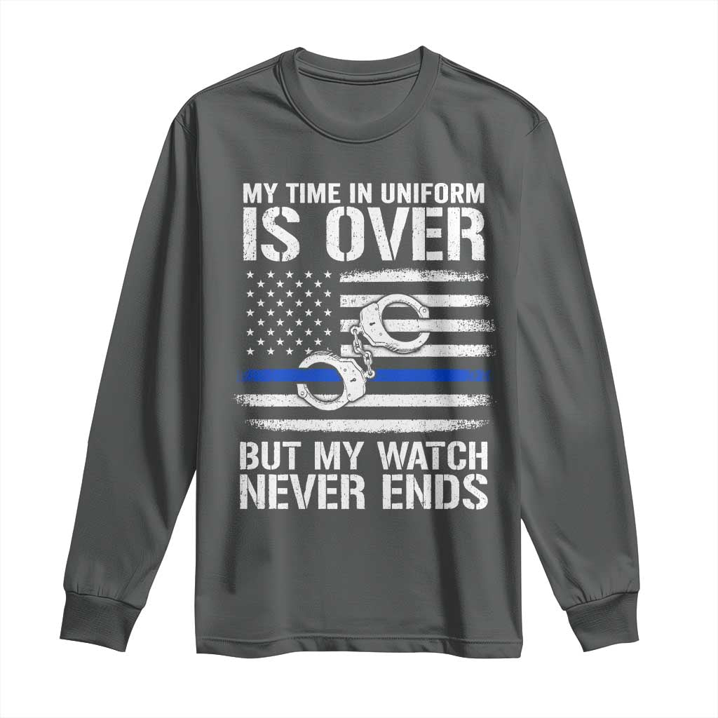 Police Retirement Long Sleeve Shirt Handcuffs US Flag Retired Police Graphic