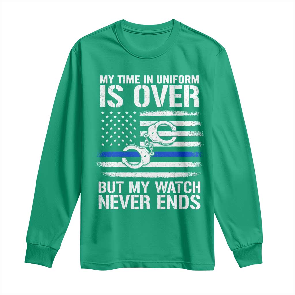Police Retirement Long Sleeve Shirt Handcuffs US Flag Retired Police Graphic