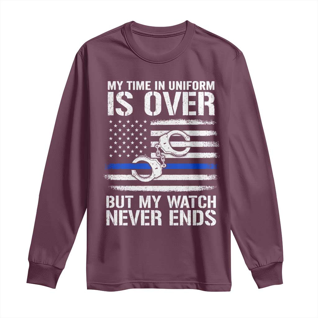 Police Retirement Long Sleeve Shirt Handcuffs US Flag Retired Police Graphic