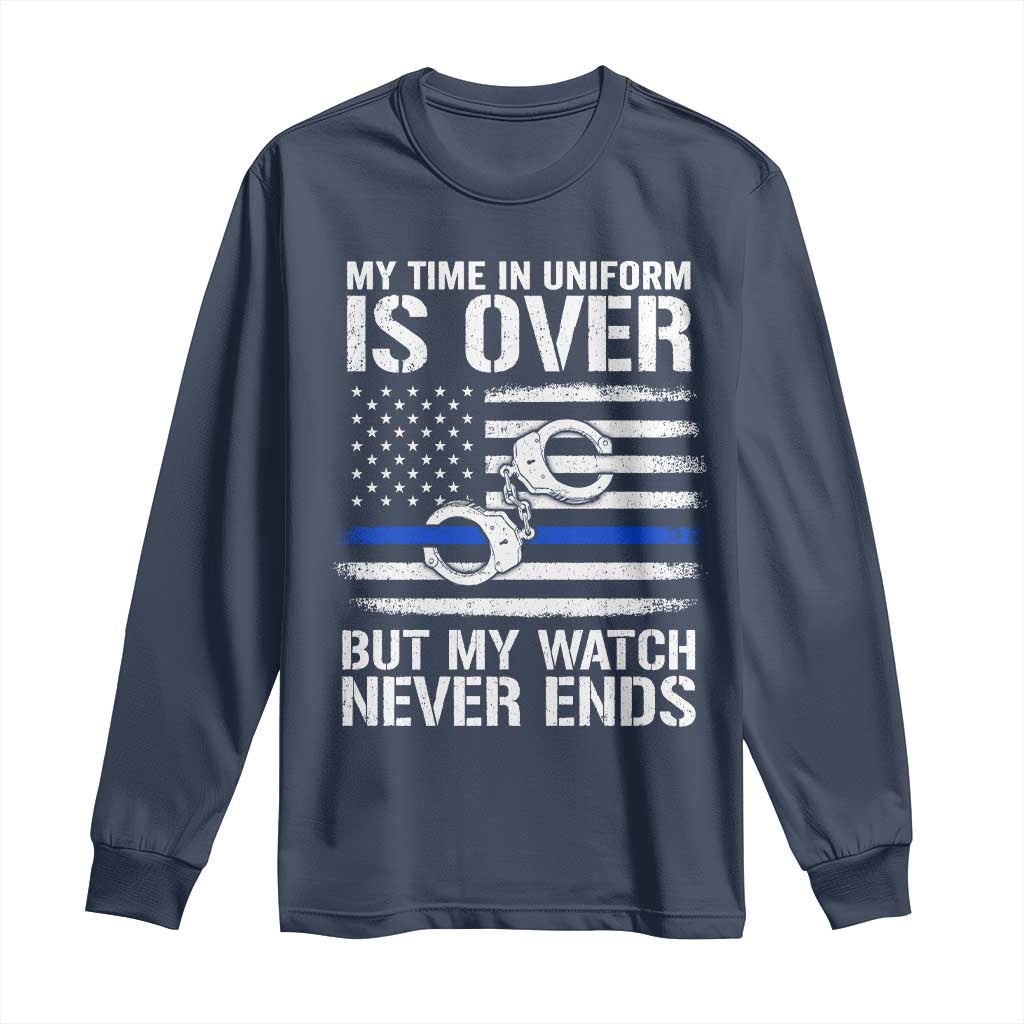 Police Retirement Long Sleeve Shirt Handcuffs US Flag Retired Police Graphic