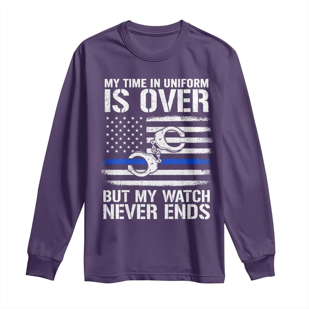 Police Retirement Long Sleeve Shirt Handcuffs US Flag Retired Police Graphic