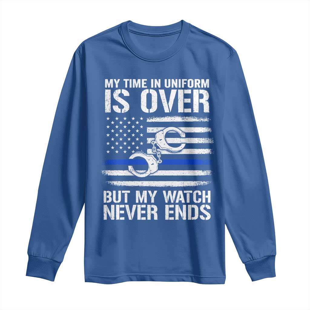 Police Retirement Long Sleeve Shirt Handcuffs US Flag Retired Police Graphic