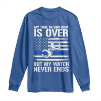 Police Retirement Long Sleeve Shirt Handcuffs US Flag Retired Police Graphic
