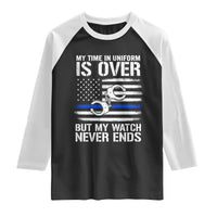 Police Retirement Raglan Shirt Handcuffs US Flag Retired Police Graphic