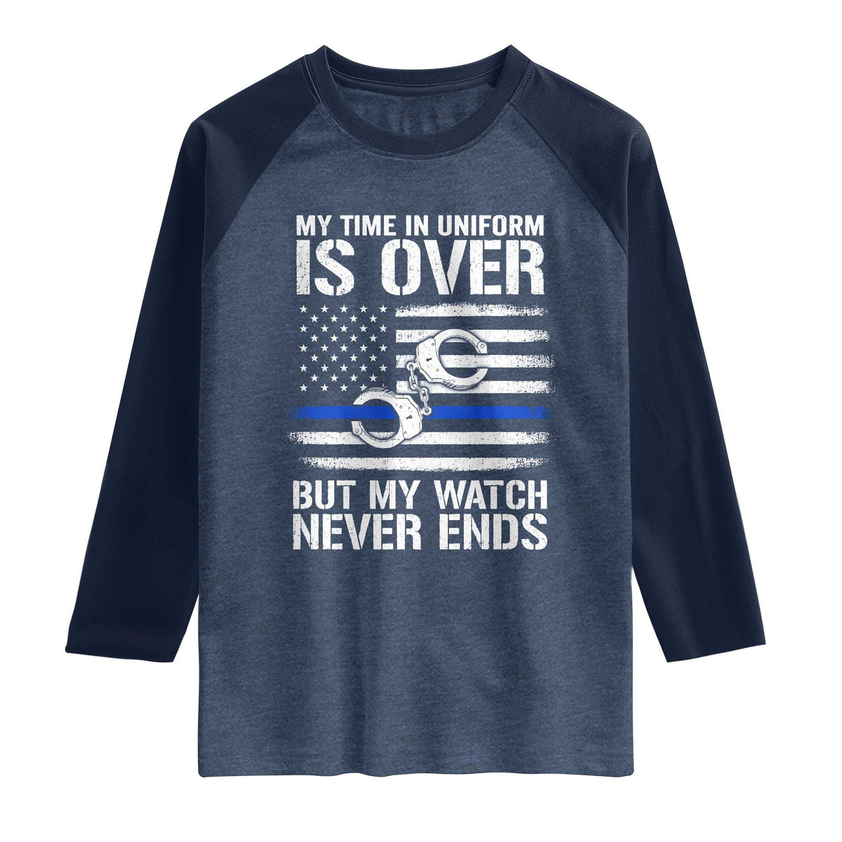 Police Retirement Raglan Shirt Handcuffs US Flag Retired Police Graphic