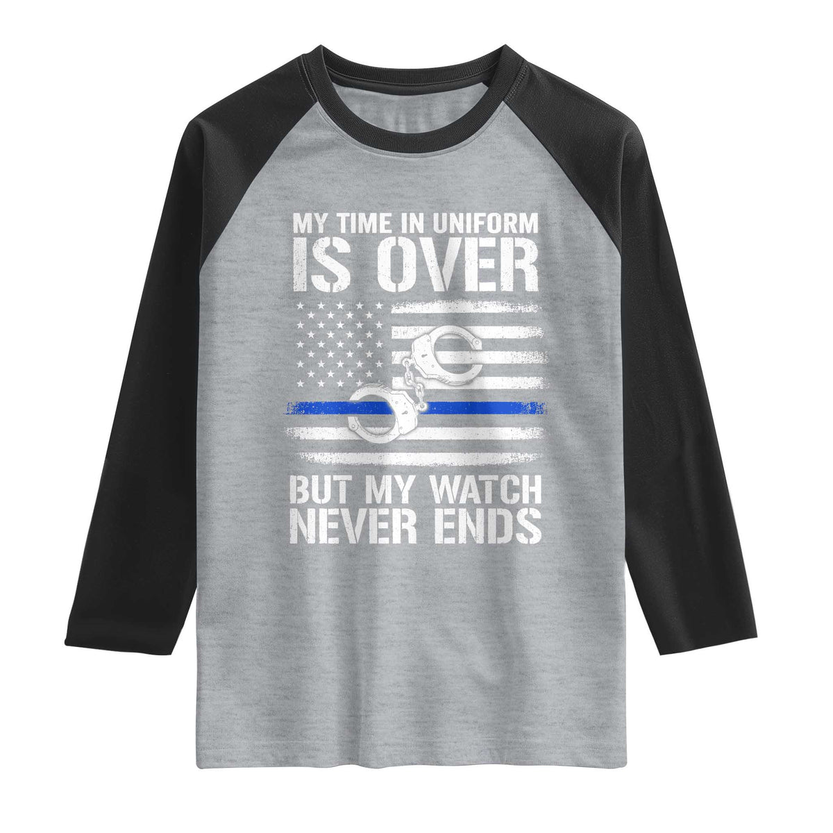 Police Retirement Raglan Shirt Handcuffs US Flag Retired Police Graphic
