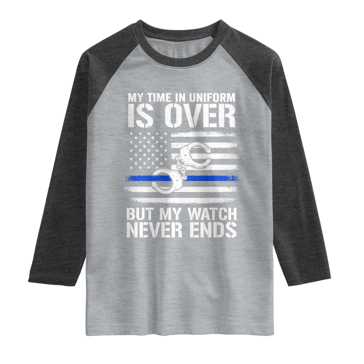 Police Retirement Raglan Shirt Handcuffs US Flag Retired Police Graphic