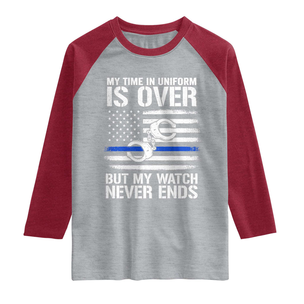 Police Retirement Raglan Shirt Handcuffs US Flag Retired Police Graphic