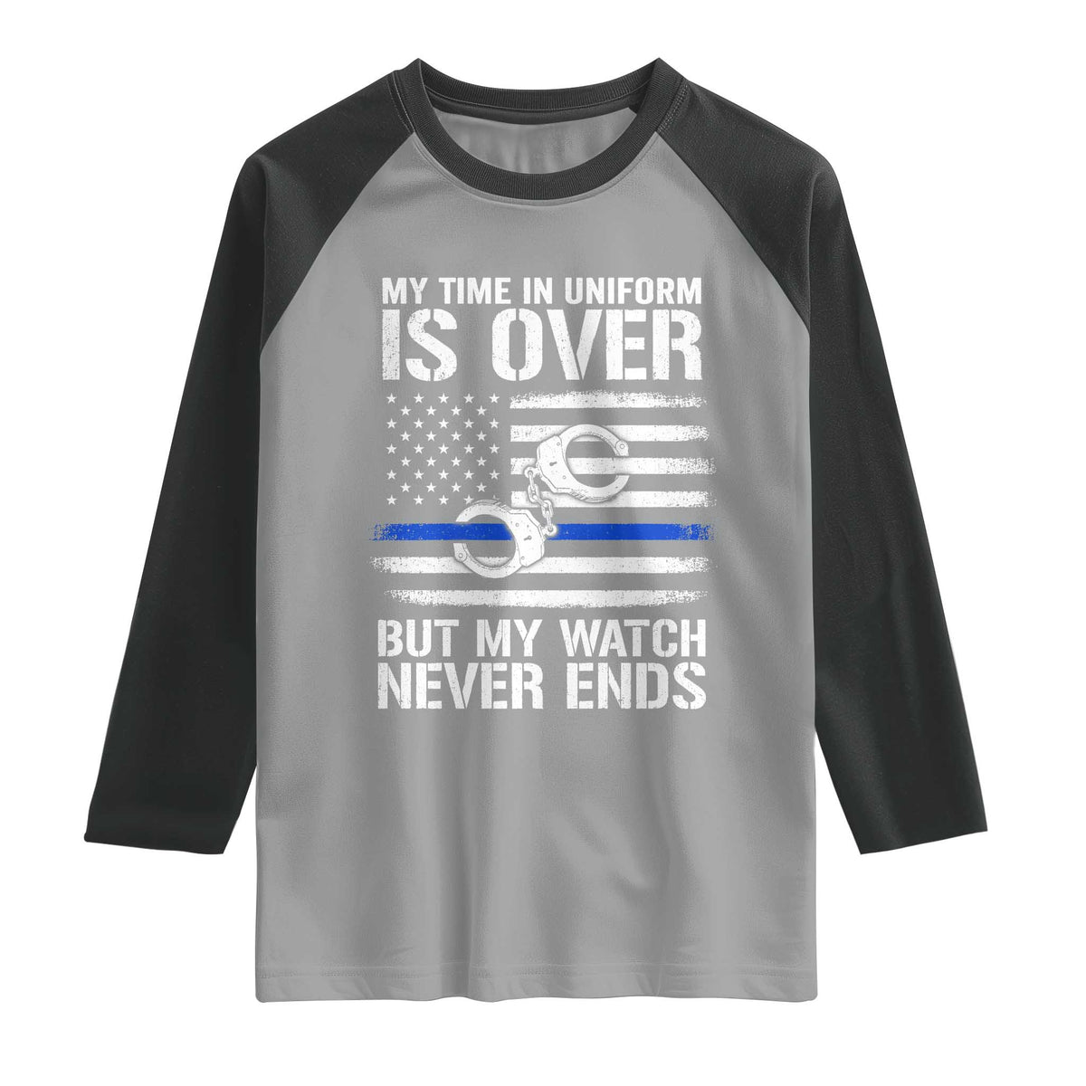 Police Retirement Raglan Shirt Handcuffs US Flag Retired Police Graphic
