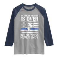 Police Retirement Raglan Shirt Handcuffs US Flag Retired Police Graphic